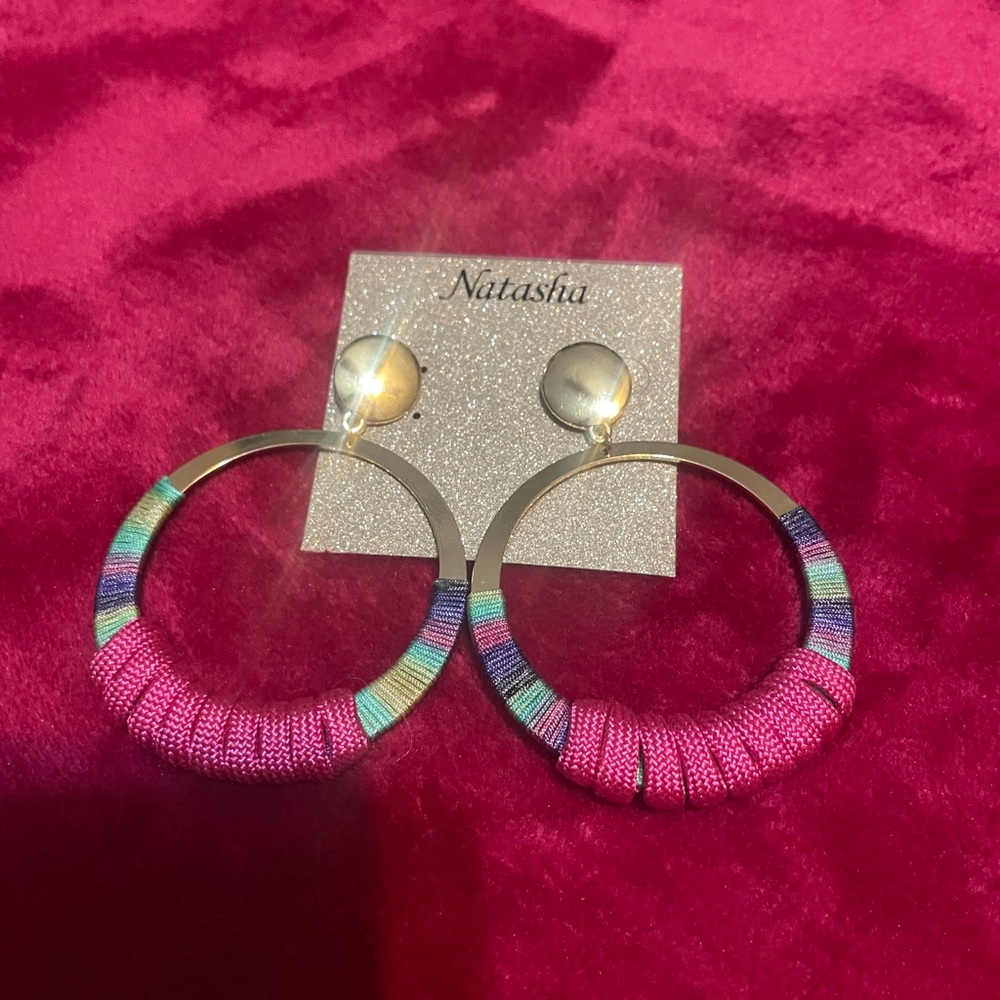 Natasha Pink and Multicolor Wrapped Hoop Earrings